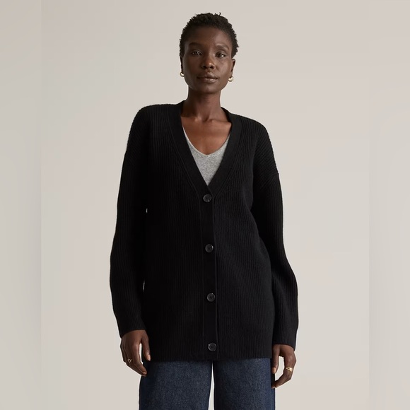 Quince Cashmere Oversized Boyfriend Cardigan Sweater in black size L - Picture 5 of 15